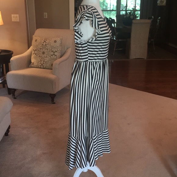Reborn J Black & White Striped MIDI Dress - Picture 6 of 13